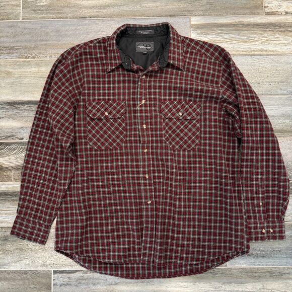 Outdoor Exchange XL Flannel Red Grey Black Warm Button Down Shirt Front Pockets - Picture 2 of 6